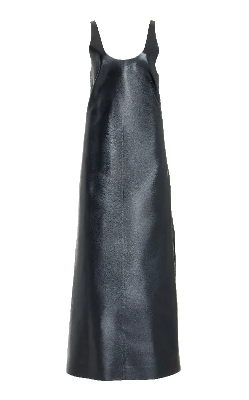 Winter Wardrobe Clearance Ellson Maxi Dress in Black Metallic Nappa Leather