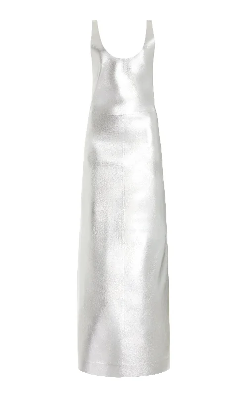 Women's High-End Clothing Ellson Maxi Dress in Silver Metallic Nappa Leather