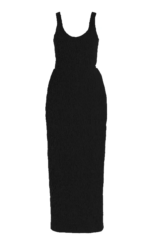 Stylish Outerwear Clothing For Women Girard Shirred Maxi Dress in Black Aloe Linen