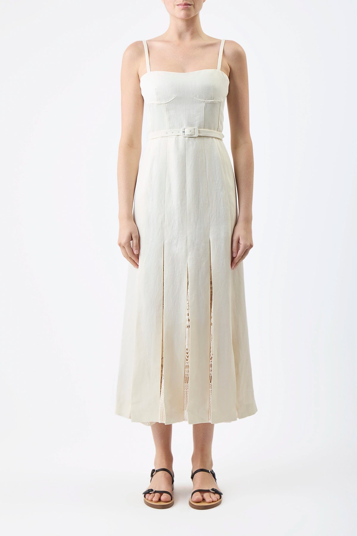 Women's Casual Dresses Godard Pleated Dress in Ivory Textured Linen