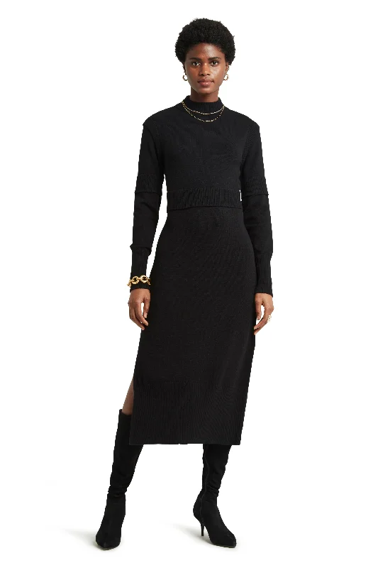 Vintage-Inspired Women's Apparel LS MOCK NECK SWEATER DRESS