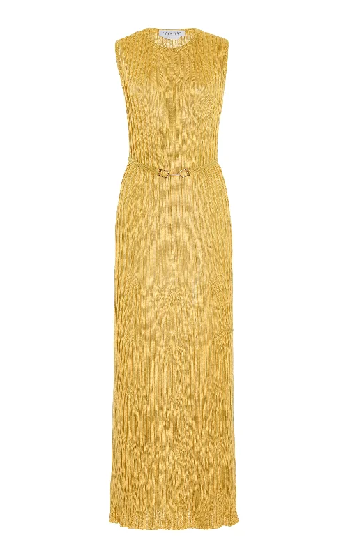 Fashionable Women's Wardrobe Meier Knit Dress in Gold Silk