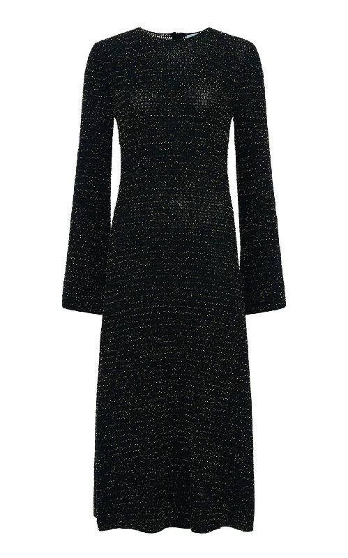 Women's Garments Opora Knit Midi Dress in Black & Gold Beaded Cashmere