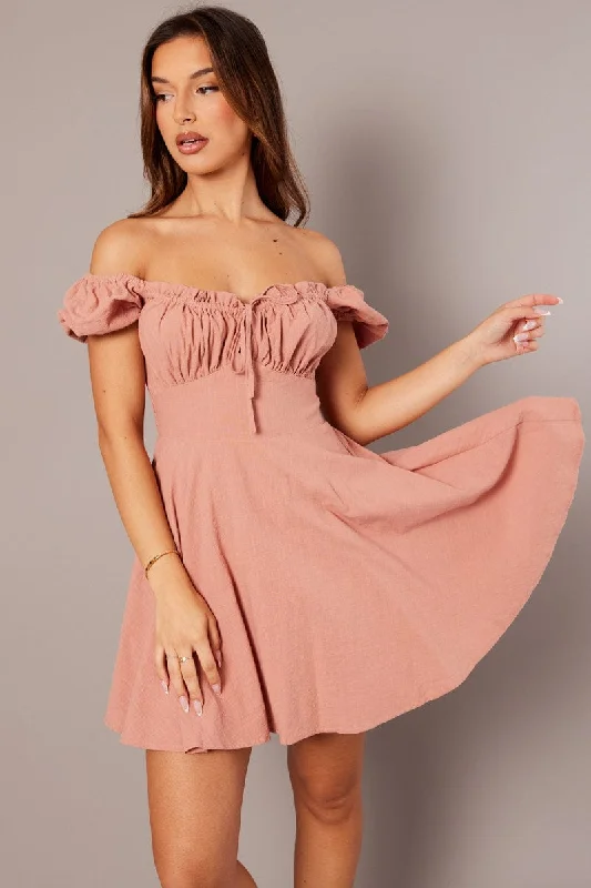 Women's Elegant Clothes Pink Fit And Flare Dress Mini