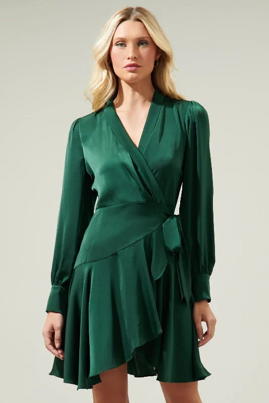 Women's Luxury Garments Pirouette Satin Wrap Dress