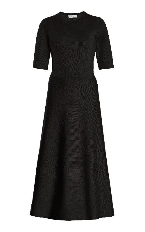 Charming Women's Holiday Apparel Seymore Knit Midi Dress in Black Merino Wool Cashmere