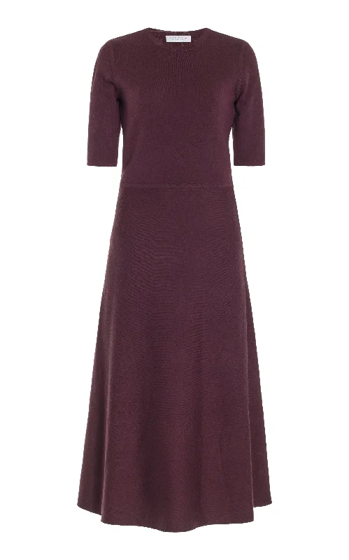 Women's Clothing Seymore Knit Midi Dress in Deep Bordeaux Merino Wool Cashmere