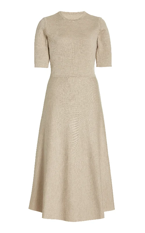 Classic Women's Clothing Styles Seymore Knit Midi Dress in Oatmeal Merino Wool Cashmere