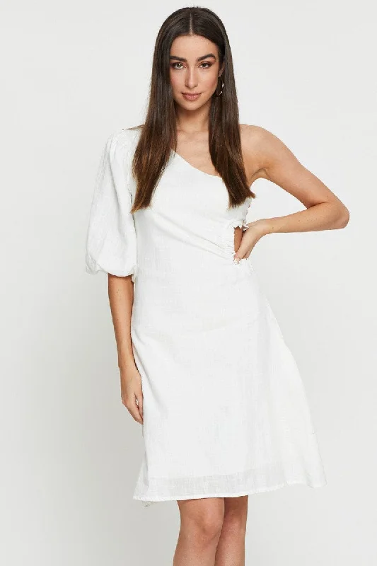 Women's Clothing for All Occasions White Midi Dress One Shoulder