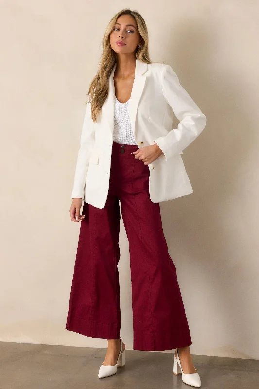 Women's Elegant Garments Daylight Glimmer Burgundy Wide Leg Pants