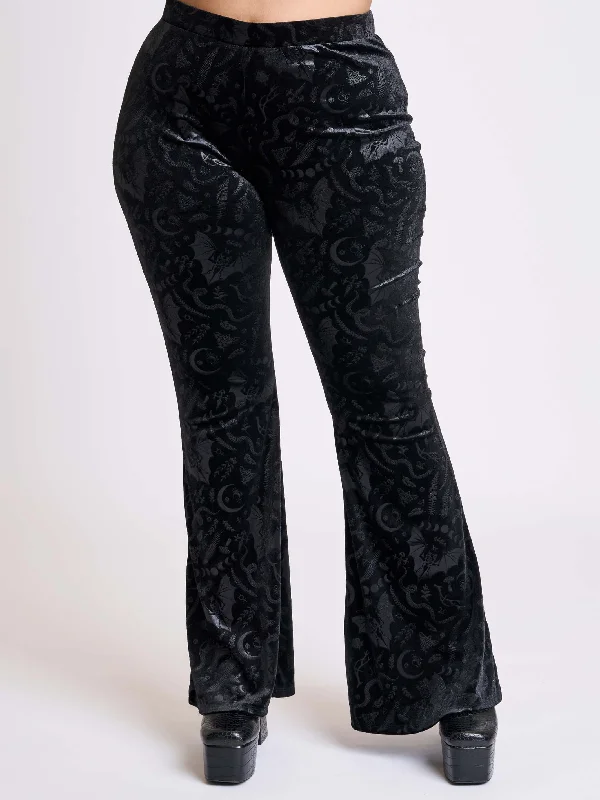 Affordable Women's Clothing Sale Online Embossed Black Velvet Flared Legging