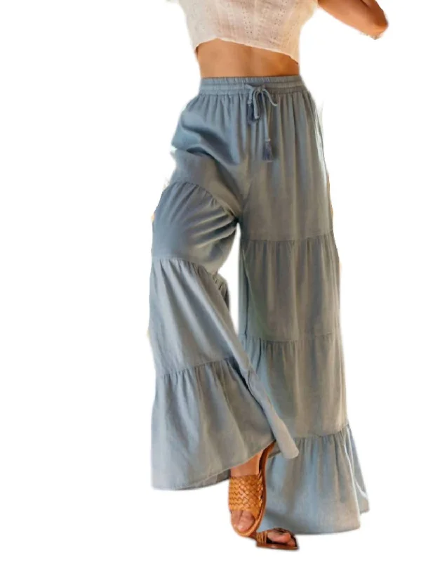 Luxury Women's Clothing High Waist Boho Flair Denim Pants In Light Blue