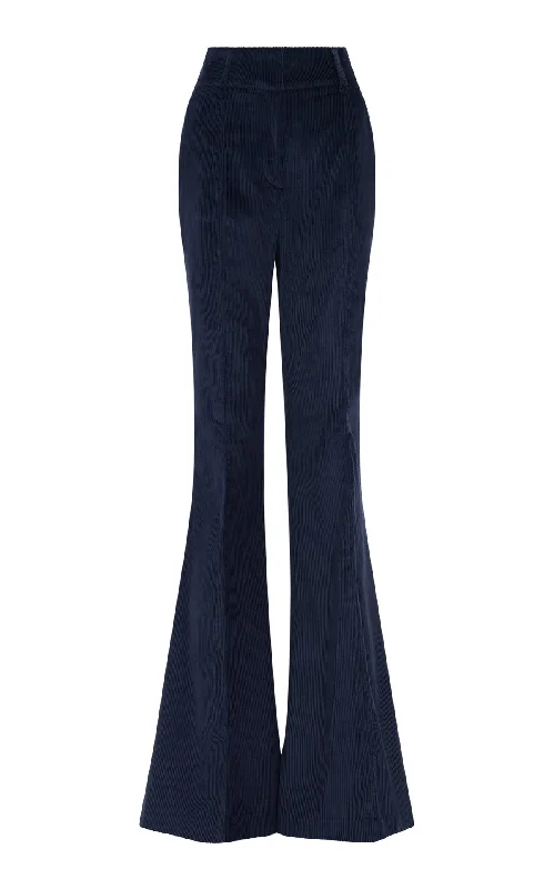 Women's Elegant Evening Attire Ianthe Flare Pant in Dark Navy Sea Island Cotton Corduroy