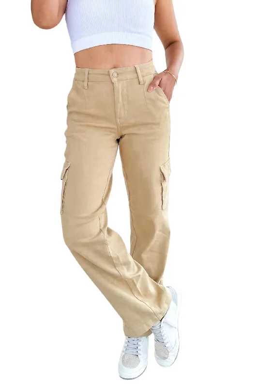 Sales Clothes Mid Rise Garment Dyed Cargo Straight Jeans In Khaki