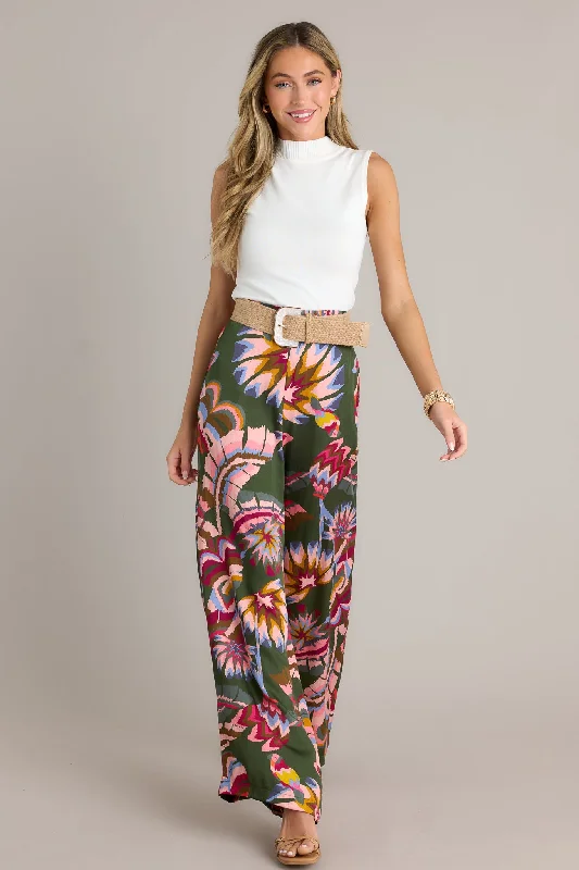 Women's Fashionable Clothing Sets Secret Willow Green Multi Wide Leg Pants