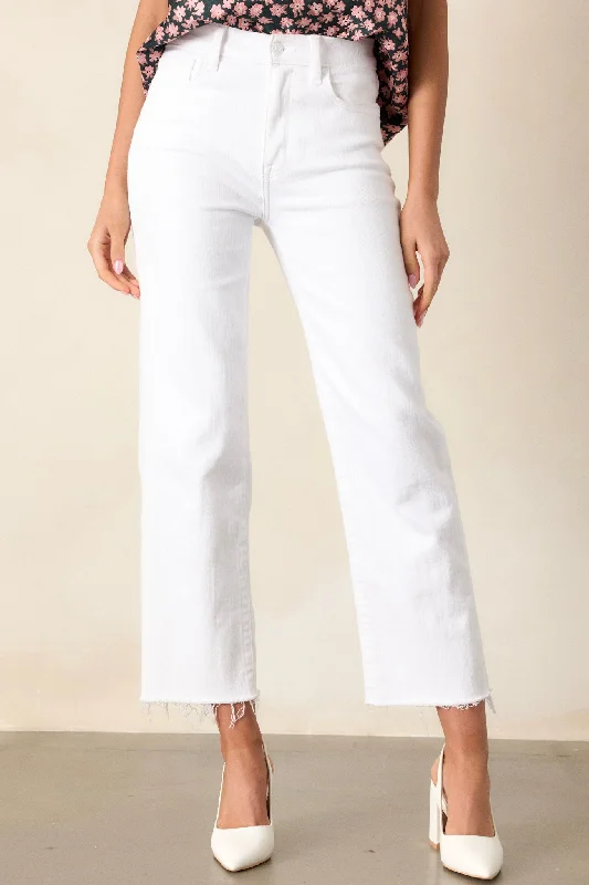 Luxury Women's Fashion Urban Edge White High Rise Cropped Wide Leg Jeans