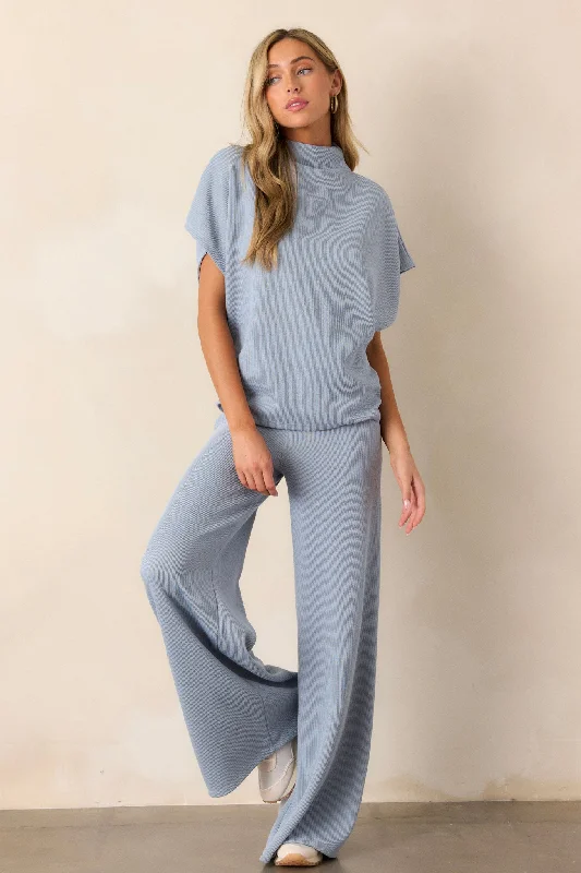 Women's Holiday Clothes Waterfall Mist Ash Blue Knit Wide Leg Pants