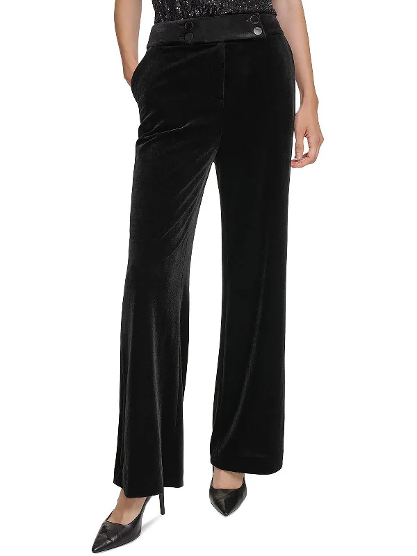 Comfortable Garments For Women Whitney Womens Velvet High-Rise Wide Leg Pants