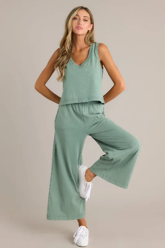 Women's Vintage-Inspired Clothing Z Supply Scout Palm Green Cotton Jersey Flare Pants